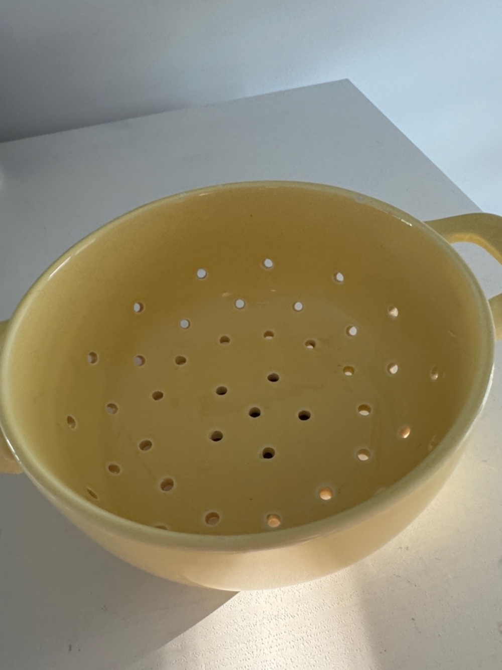 Yellow Small Ceramic Colander - Dual Handle Kitchen Strainer - Picture 3 of 7